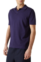 BRIONI | V-Neck Knitted Cotton Polo | Navy