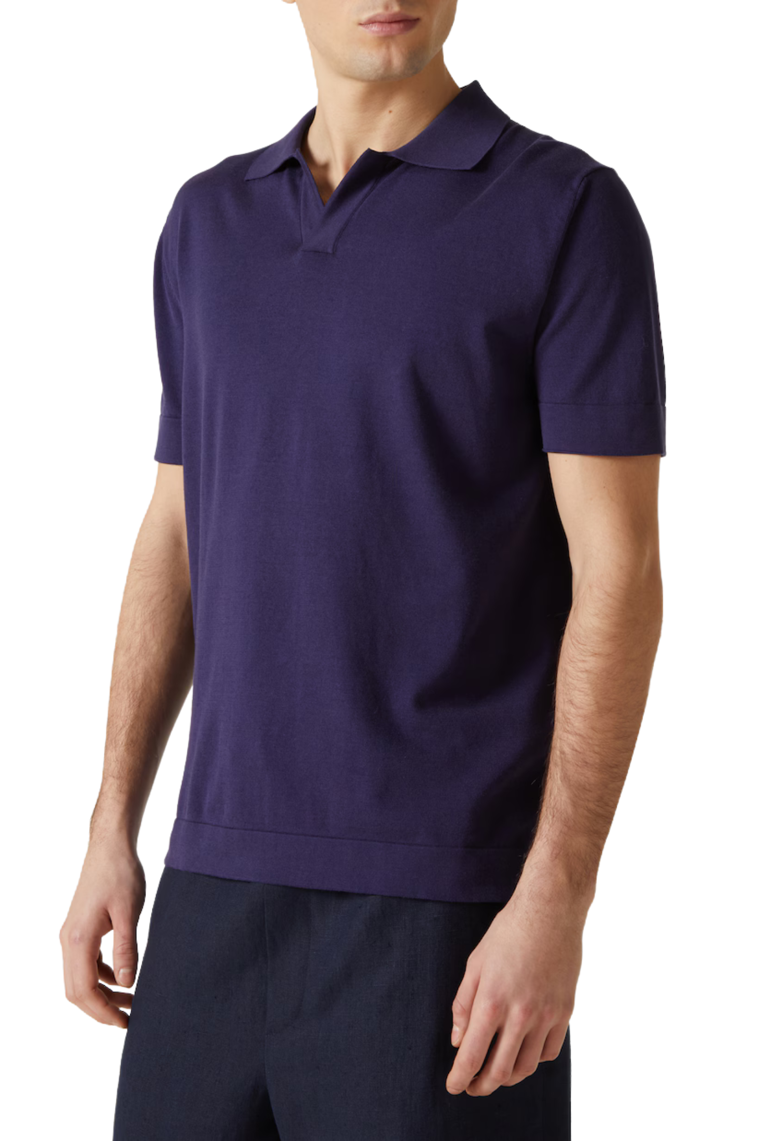 BRIONI | V-Neck Knitted Cotton Polo | Navy