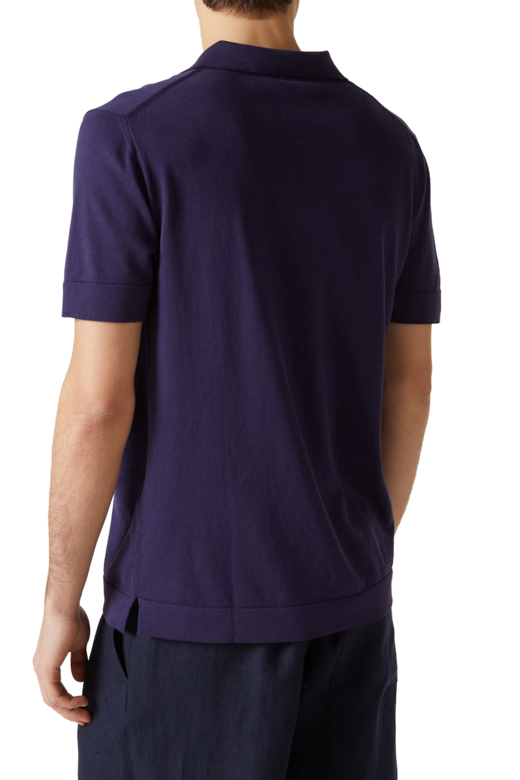 BRIONI | V-Neck Knitted Cotton Polo | Navy