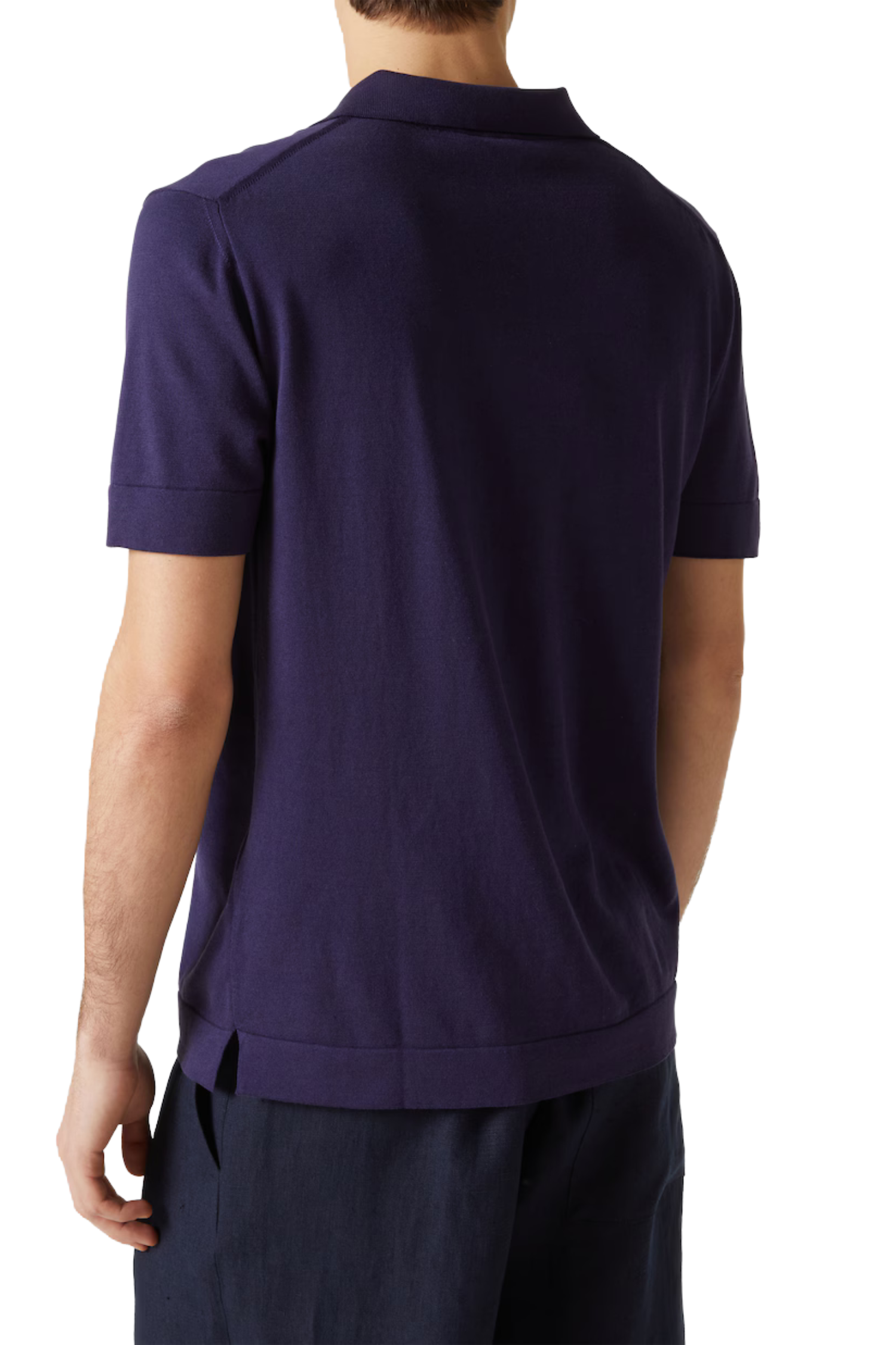 BRIONI | V-Neck Knitted Cotton Polo | Navy