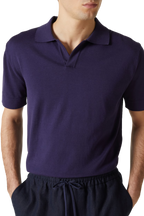 BRIONI | V-Neck Knitted Cotton Polo | Navy