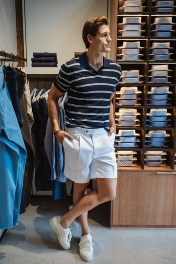 MITCHELL OGILVIE TAILORING White 1 Pleat Cotton Shorts With Tabs