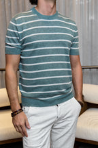 ALTEA | Cream Stripe Tee | Green
