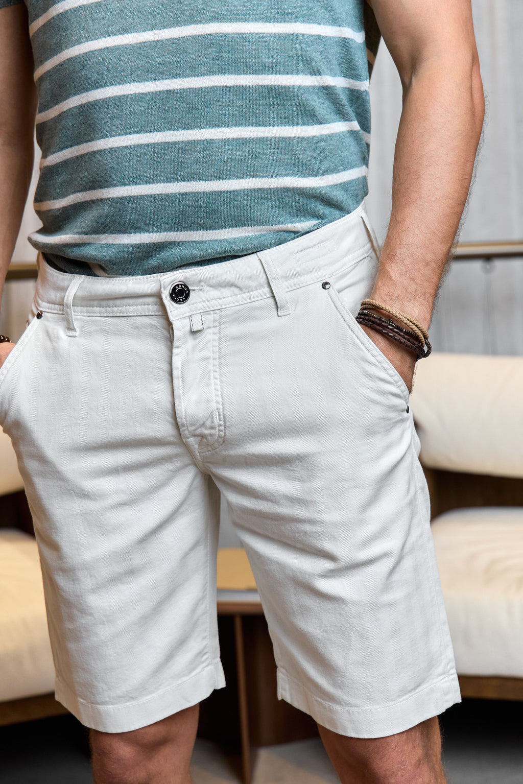 JACOB COHEN | Lou Herringbone Shorts | Off-White