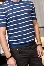ALTEA | Cream Stripe Tee | Navy