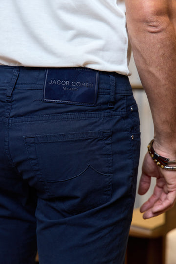 JACOB COHEN Navy Bard Cotton Trousers