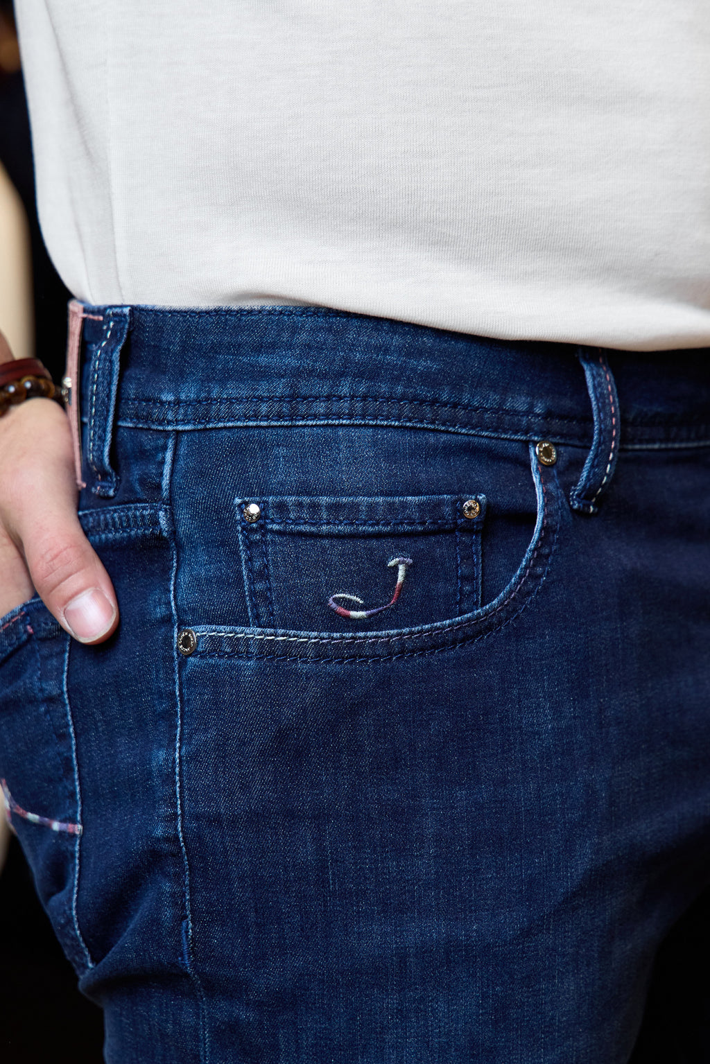 JACOB COHEN | Bard Geometric Patch Jeans | Dark Denim
