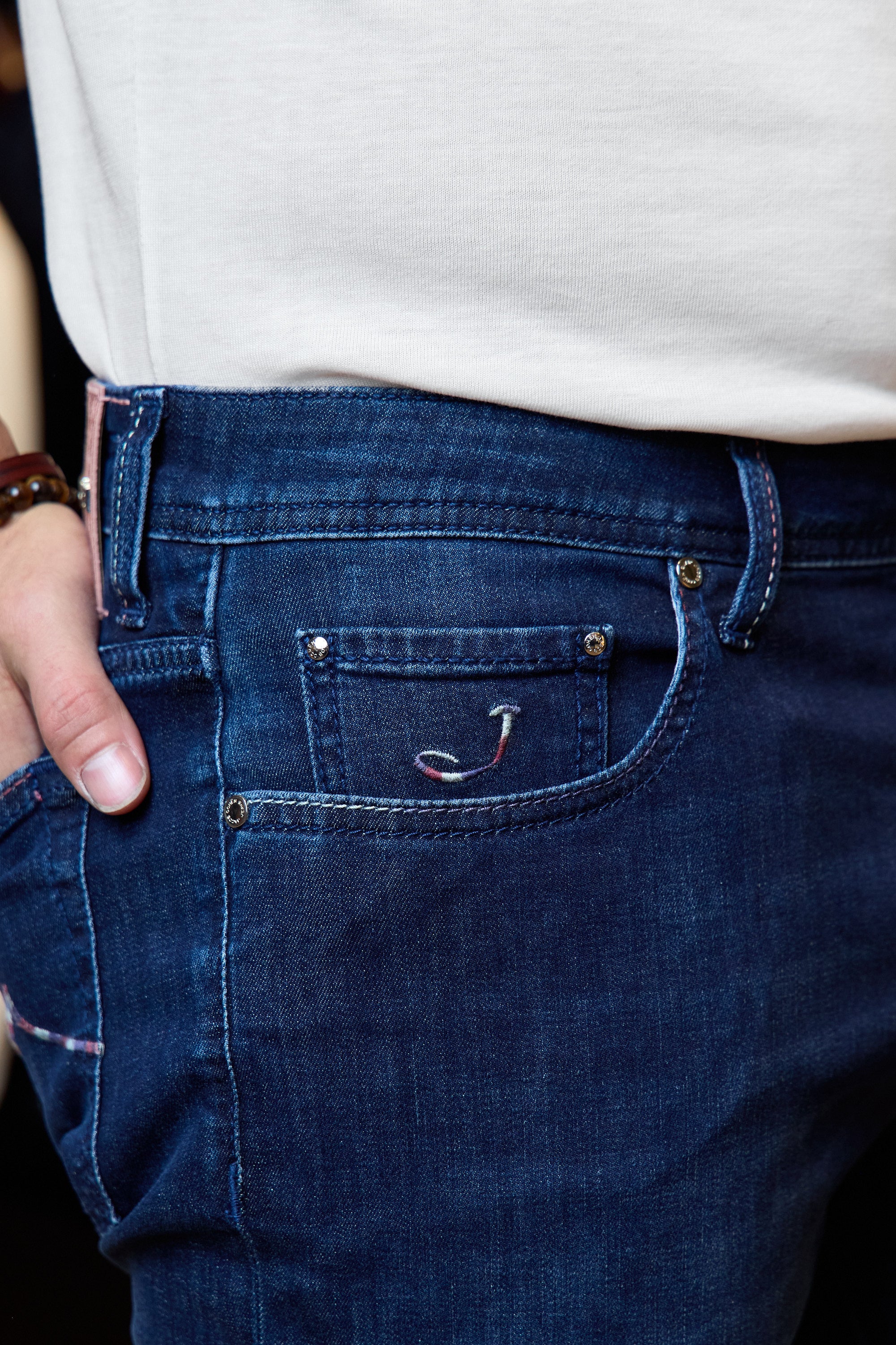 JACOB COHEN | Bard Geometric Patch Jeans | Dark Denim