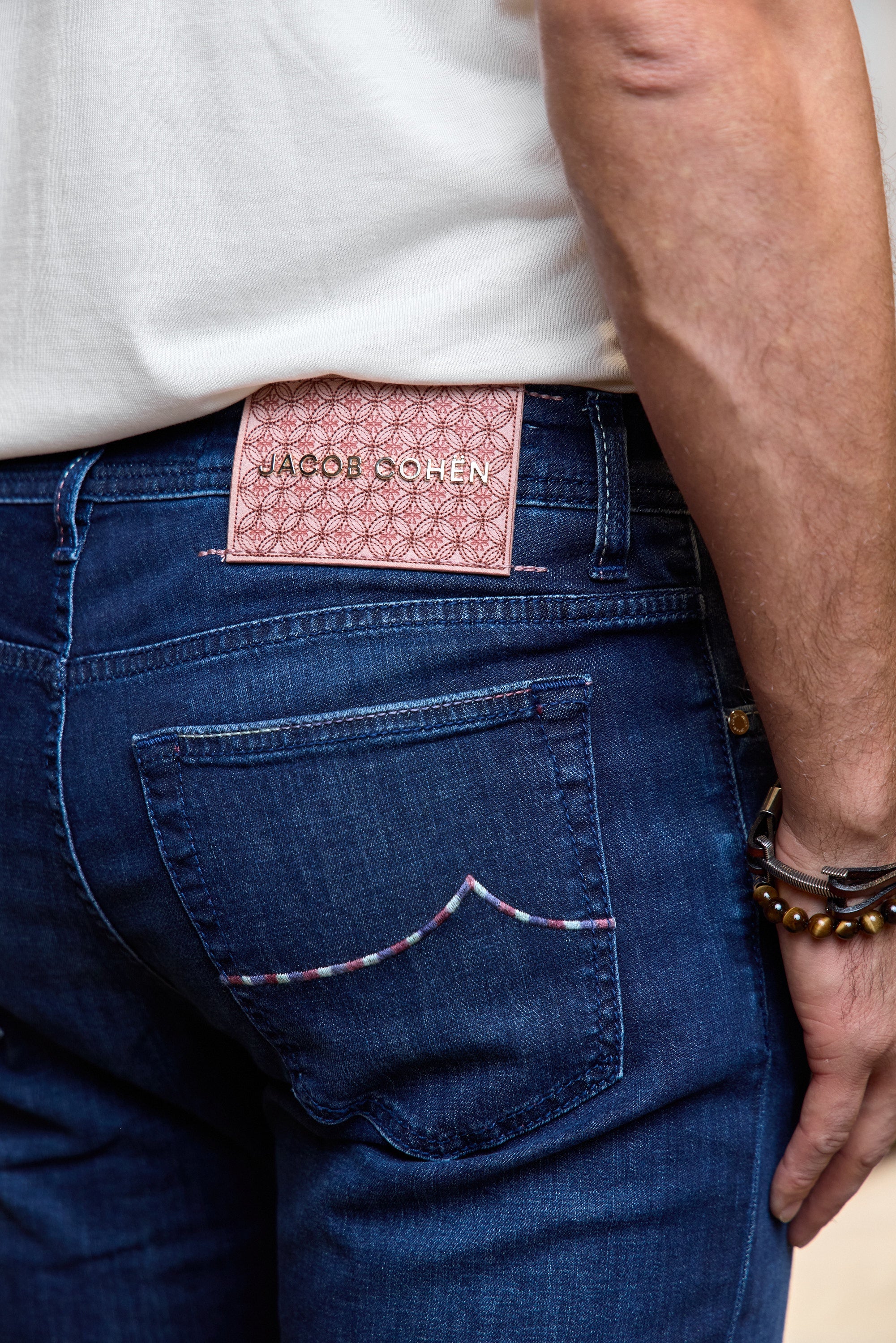 JACOB COHEN | Bard Geometric Patch Jeans | Dark Denim