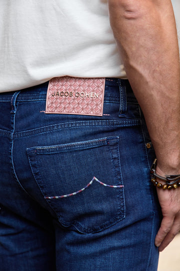 JACOB COHEN Dark Denim Geometric Patch Jeans