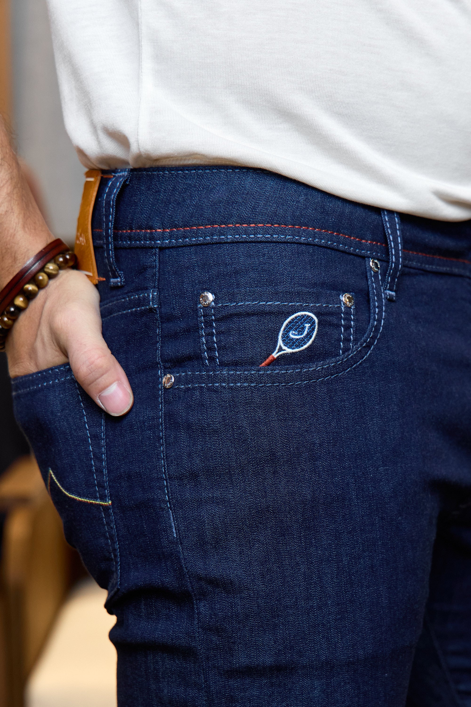 JACOB COHEN | Bard Tennis Racquet Patch Jeans | Dark Denim