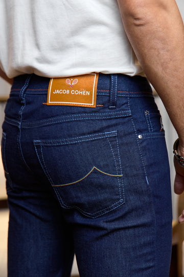 JACOB COHEN Dark Denim Tennis Racquet Patch Jeans