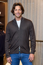 MITCHELL OGILVIE | Virgin Wool Zip Front Knit | Dark Brown