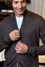 MITCHELL OGILVIE | Virgin Wool Zip Front Knit | Dark Brown