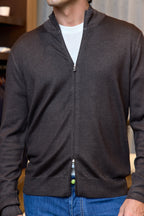 MITCHELL OGILVIE | Virgin Wool Zip Front Knit | Dark Brown