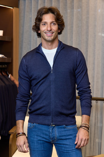 MITCHELL OGILVIE Washed Navy Zip Front Knit