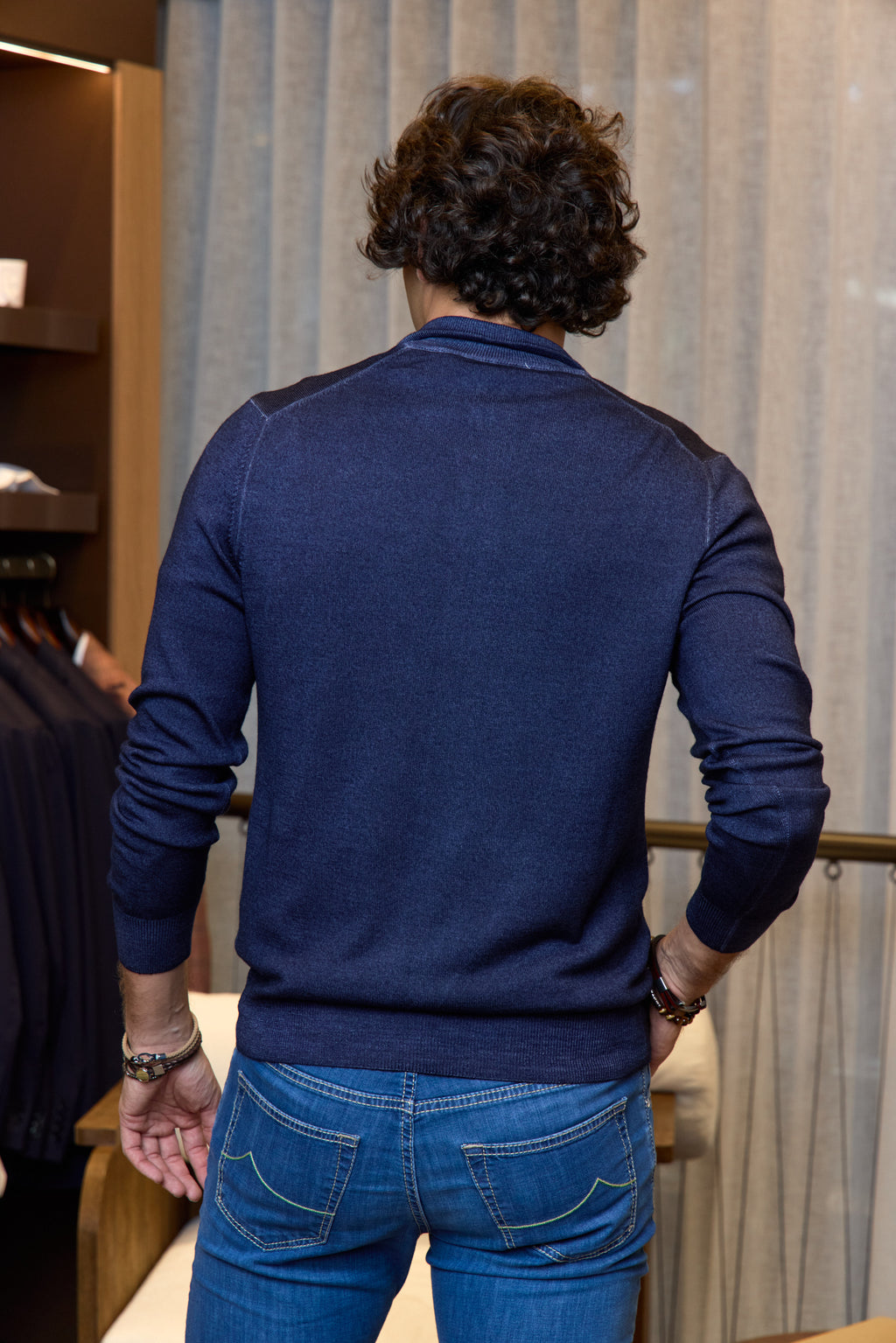 MITCHELL OGILVIE | Virgin Wool Zip Front Knit | Washed Navy