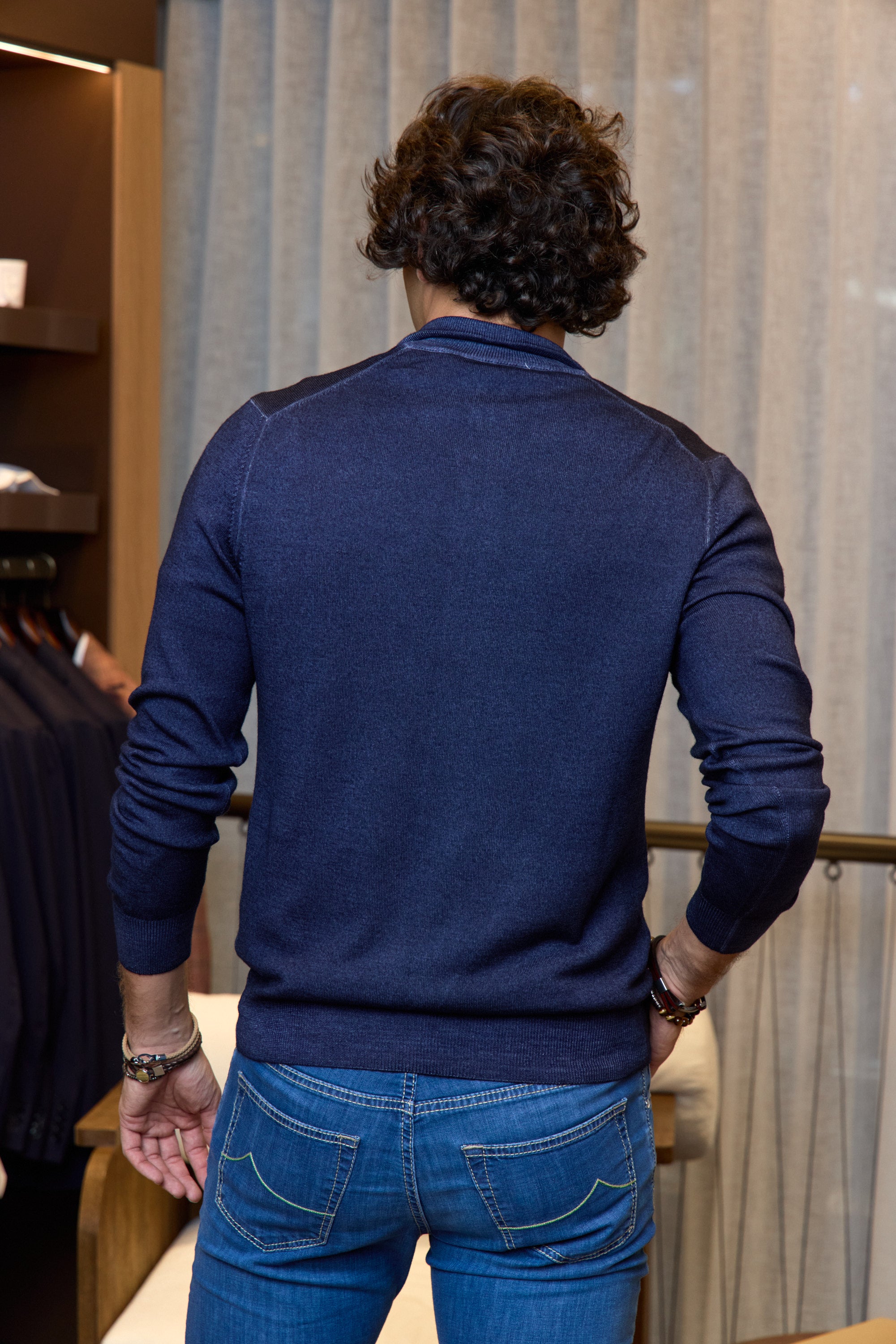 MITCHELL OGILVIE | Virgin Wool Zip Front Knit | Washed Navy