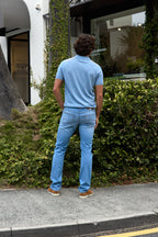 JACOB COHEN | Striped Leather Patch Jeans | Light Denim