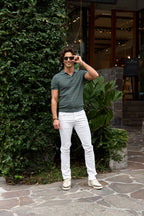 JACOB COHEN | Bard Fine Striped Patch Jeans | White Denim