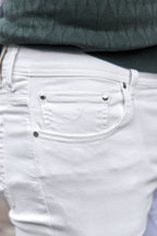 JACOB COHEN | Bard Fine Striped Patch Jeans | White Denim