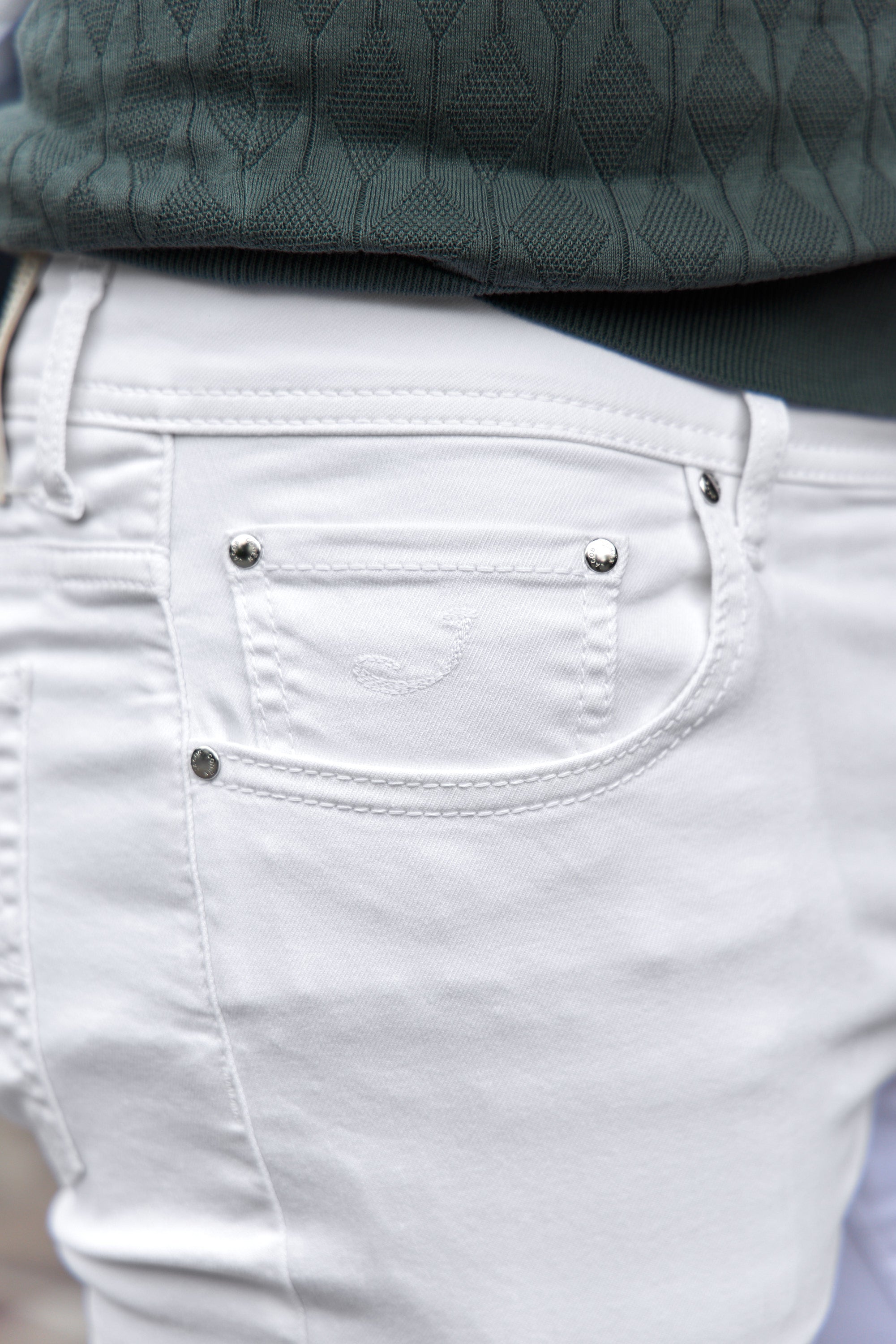 JACOB COHEN | Bard Fine Striped Patch Jeans | White Denim