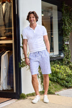 FEDELI | Striped Linen Shorts | Navy & White