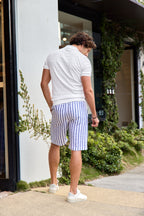 FEDELI | Striped Linen Shorts | Navy & White