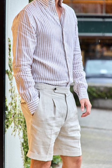 PINI PARMA Beige Linen Shorts With Side Tabs