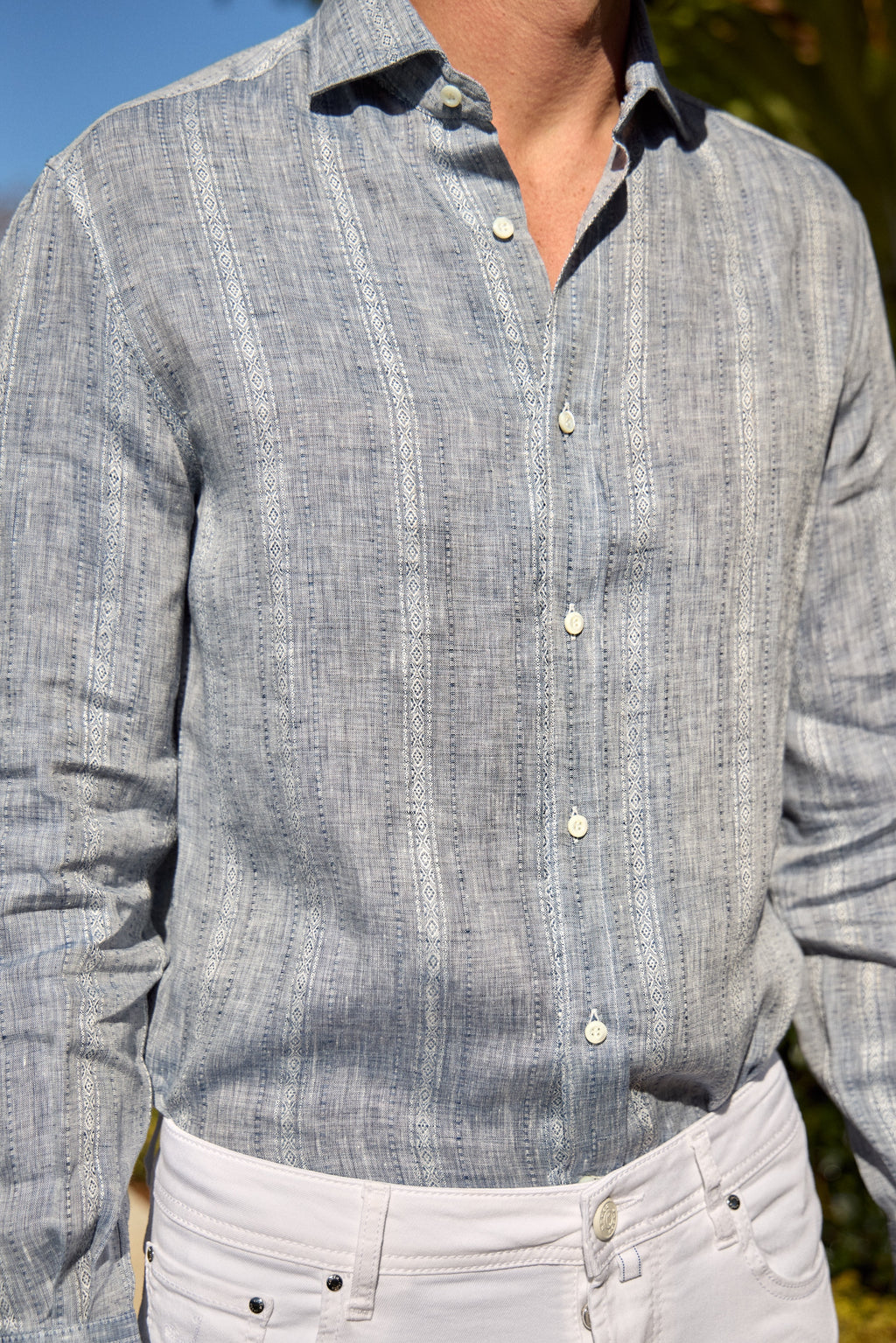 BRUNELLO CUCINELLI | Aztec-Striped Shirt | Dark Blue