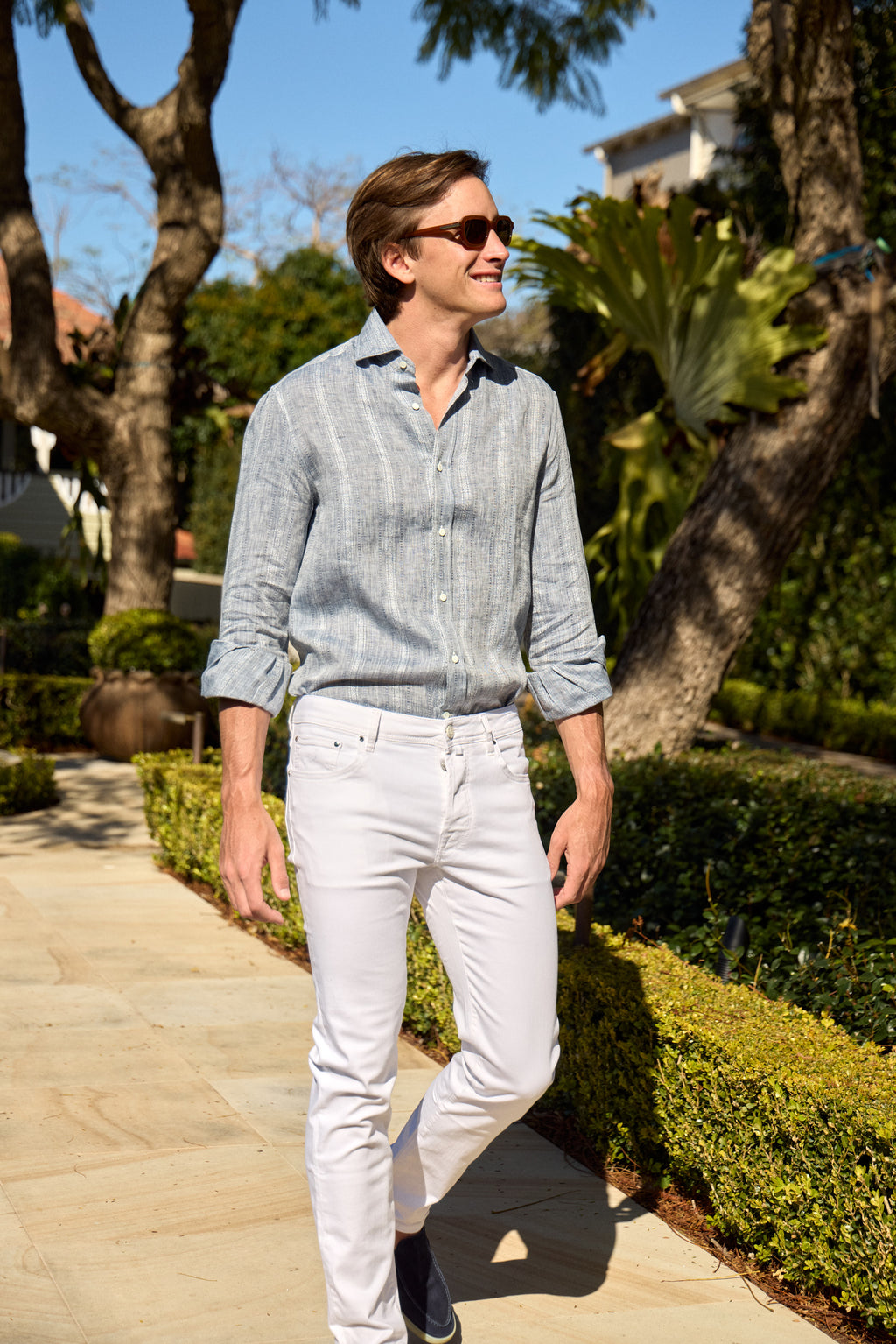 BRUNELLO CUCINELLI | Aztec-Striped Shirt | Dark Blue