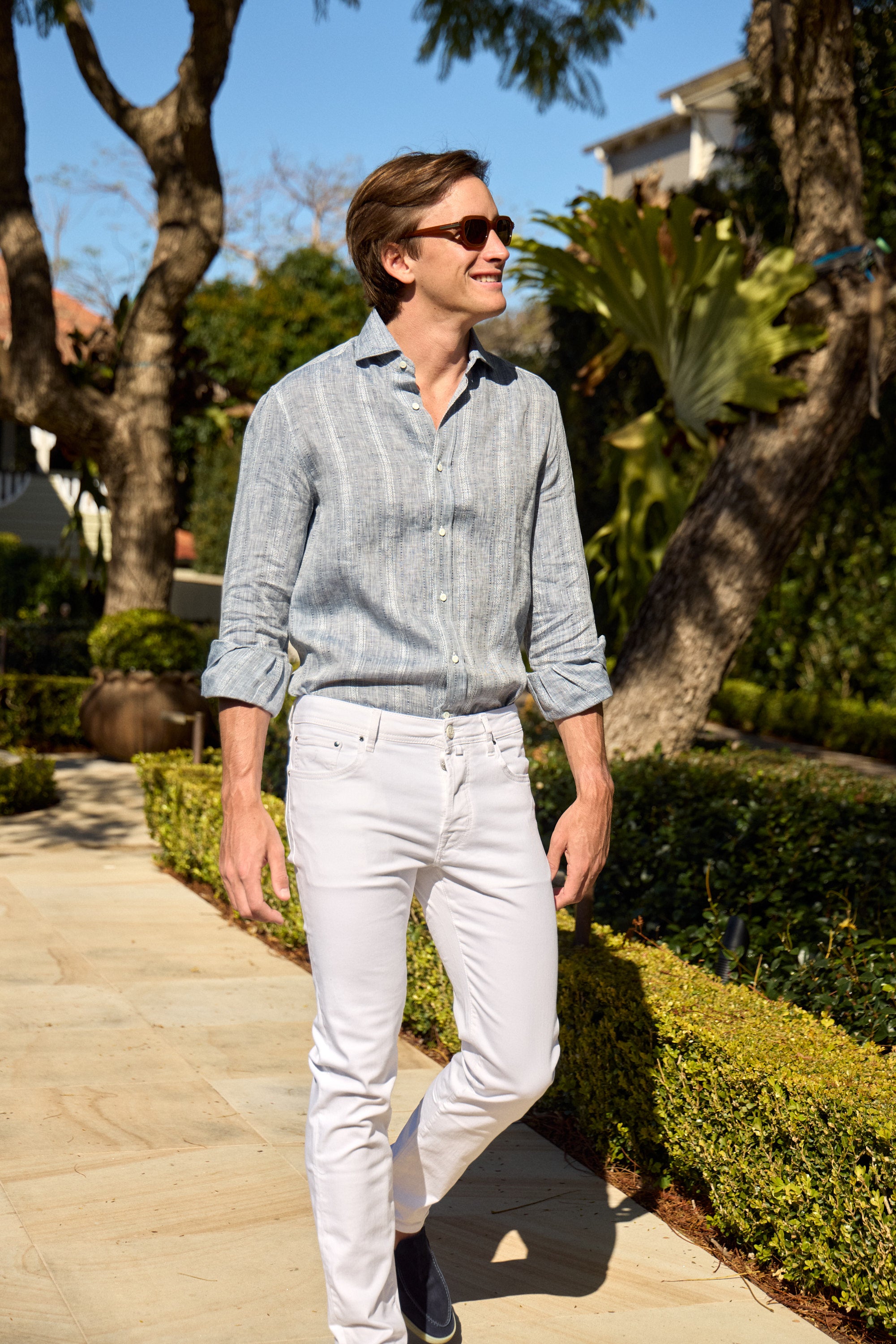 BRUNELLO CUCINELLI | Aztec-Striped Shirt | Dark Blue