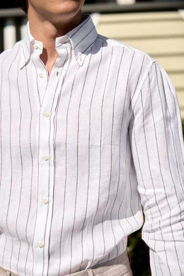 BRUNELLO CUCINELLI Chocolate Wide Striped Shirt