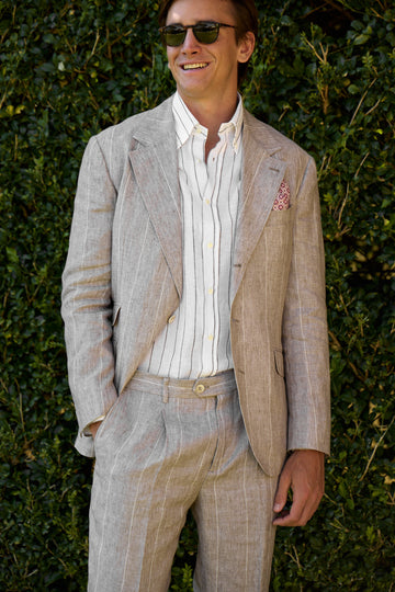 BRUNELLO CUCINELLI Light Brown Wide Pinstripe Suit