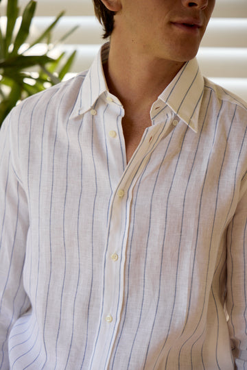 BRUNELLO CUCINELLI Dark Blue Wide Striped Shirt