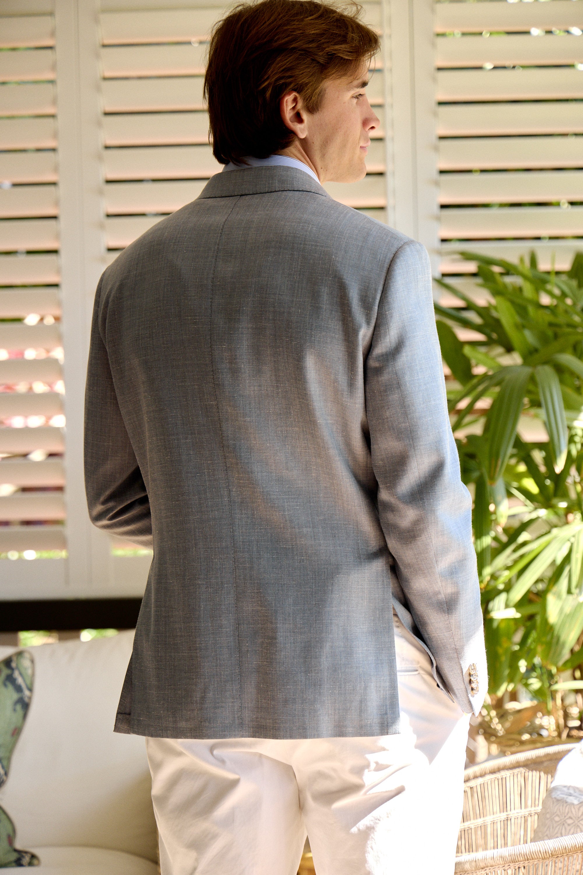 BRIONI | New Plume Herringbone Jacket | Dusty Blue