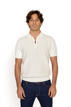 CANALI | Zip Polo Patterned Front | Off-White