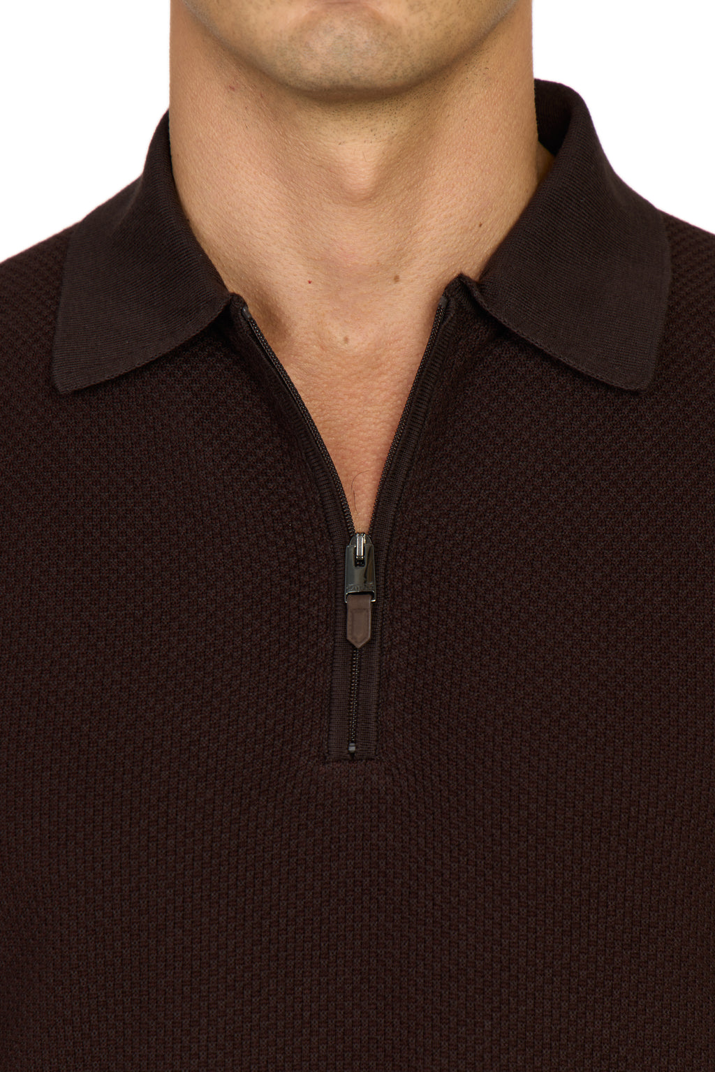 CANALI | Zip Polo Patterned Front | Dark Brown