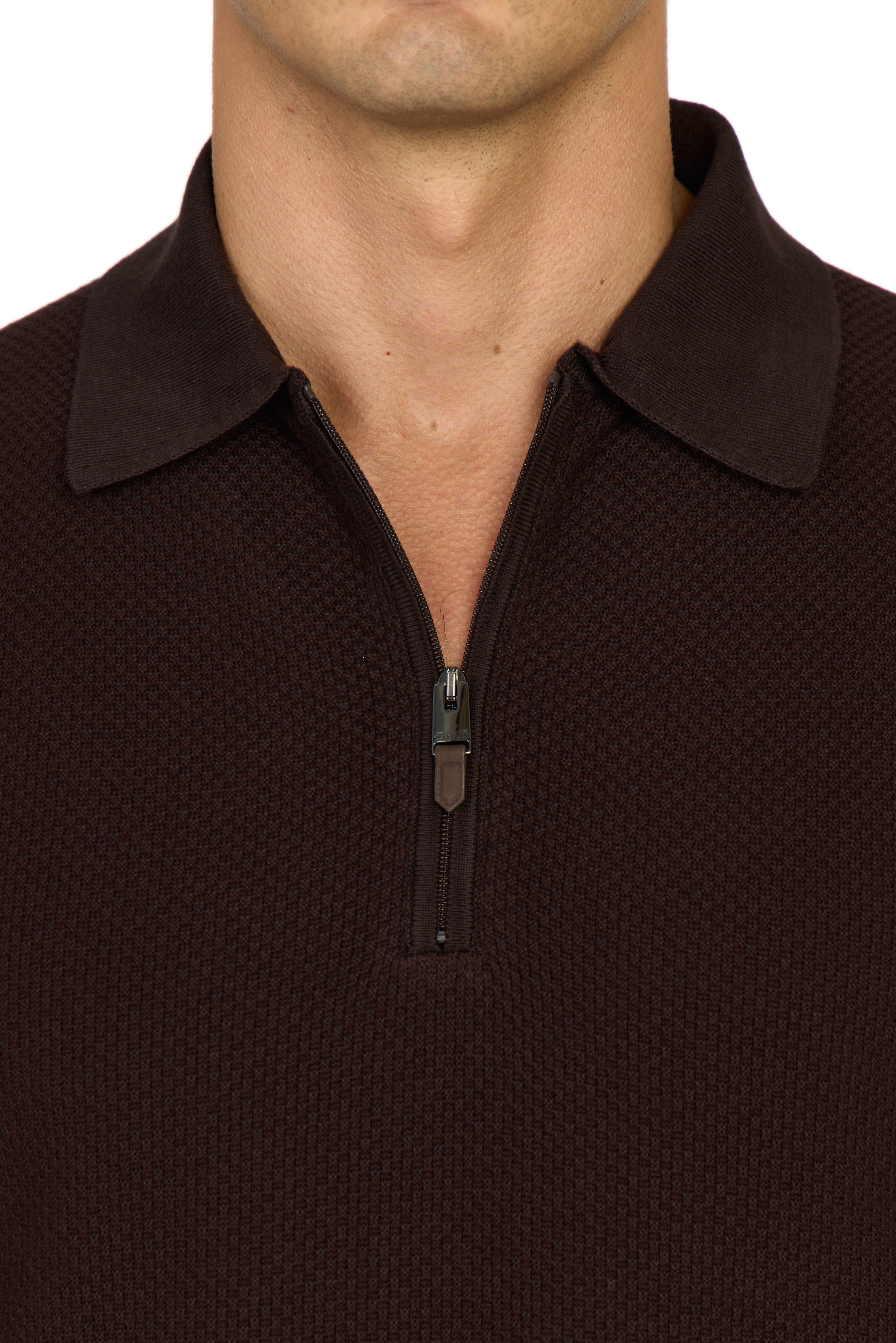 CANALI | Zip Polo Patterned Front | Dark Brown