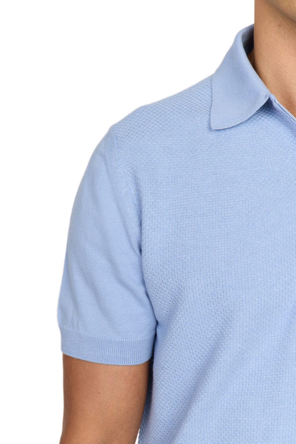 CANALI | Zip Polo Patterned Front | Cornflower