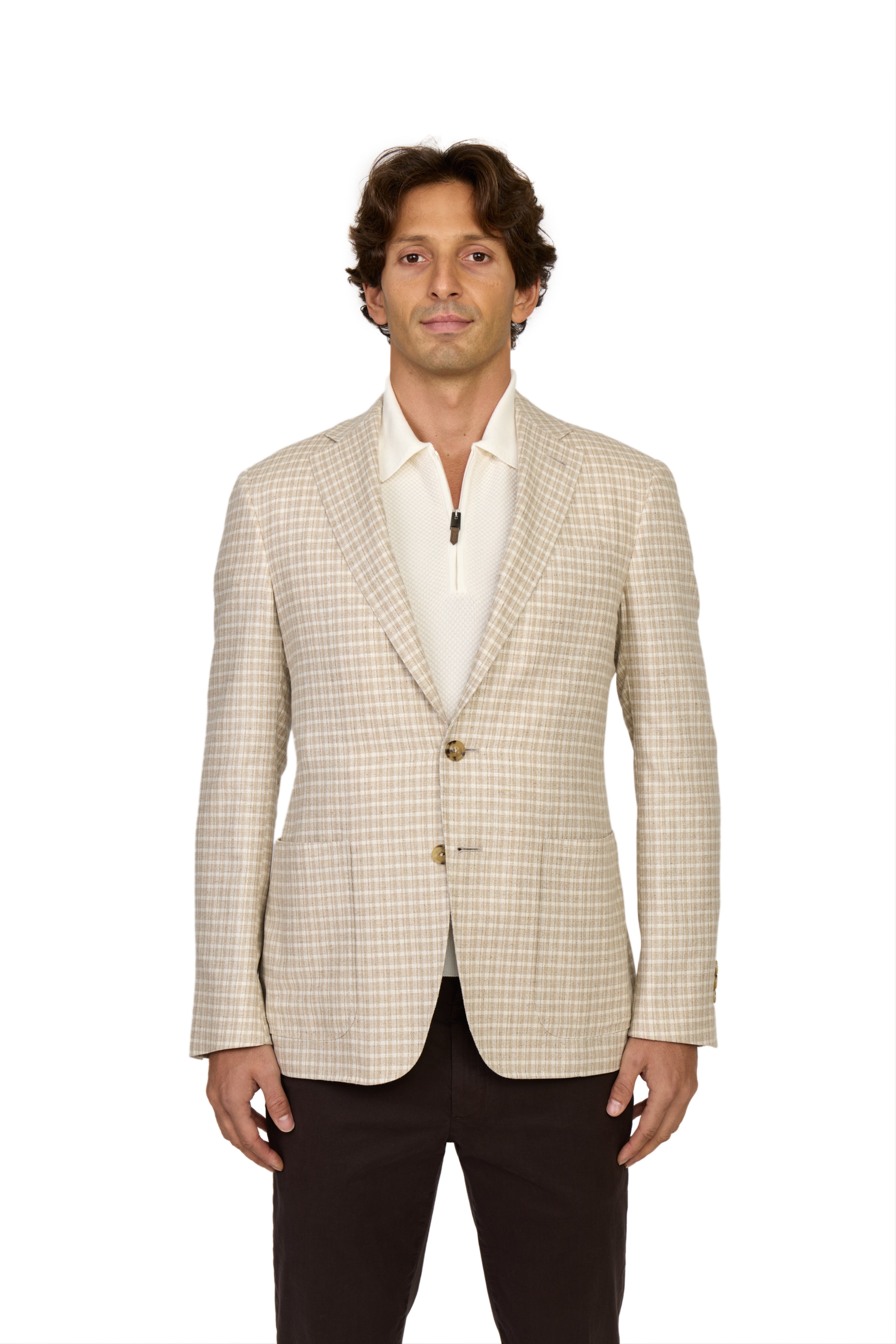CANALI | Silk Check Jacket  | Beige & Cream