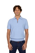 CANALI | Zip Polo Patterned Front | Cornflower