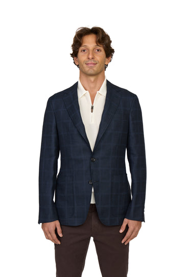 CANALI | Textured Check Jacket  | Navy