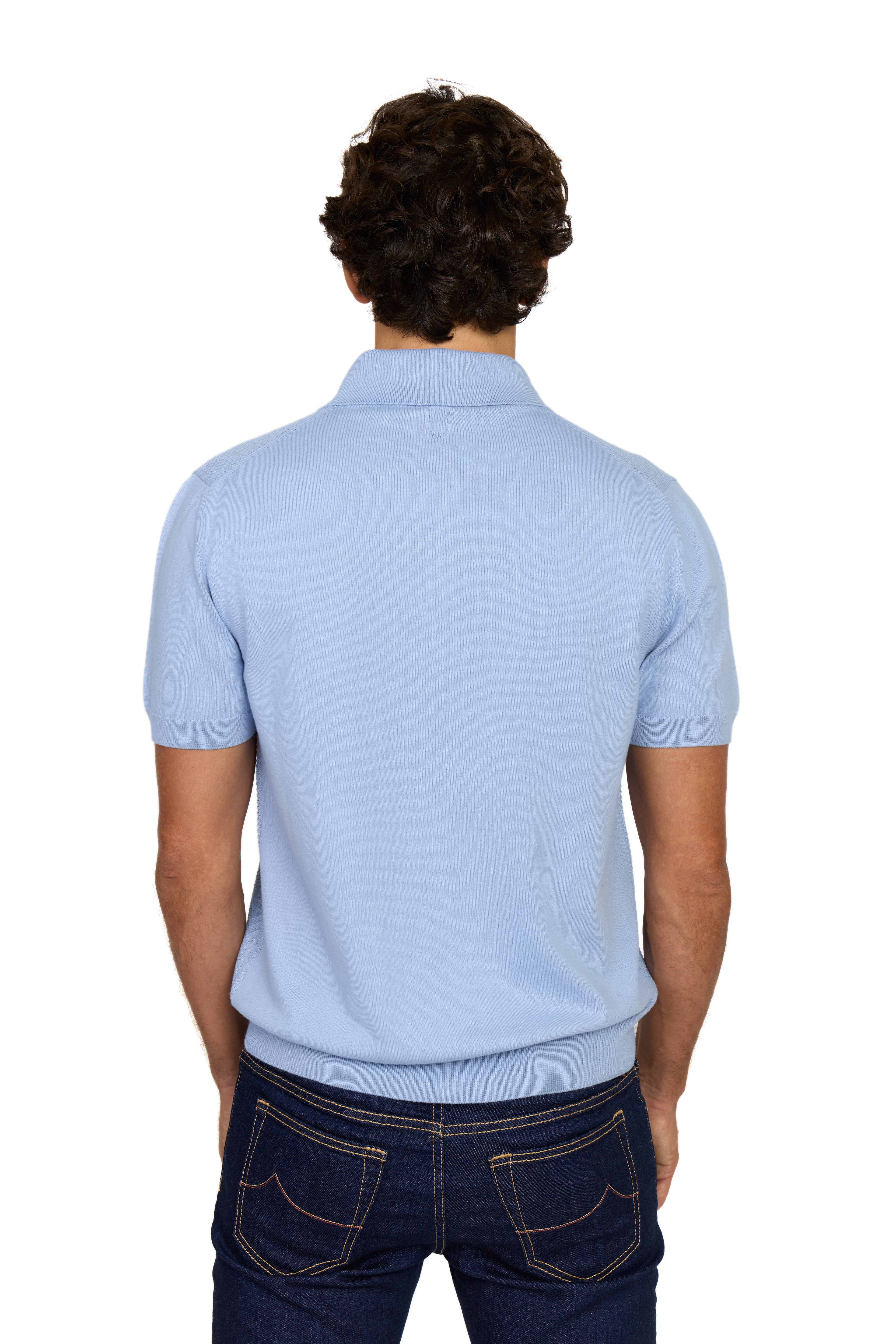 CANALI | Zip Polo Patterned Front | Cornflower