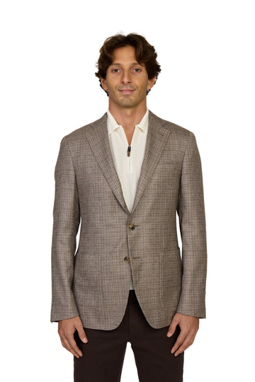 CANALI | Exclusive Silk & Cashmere Check Jacket  | Brown