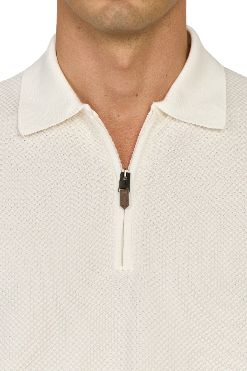 CANALI | Zip Polo Patterned Front | Off-White