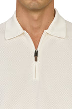 CANALI | Zip Polo Patterned Front | Off-White