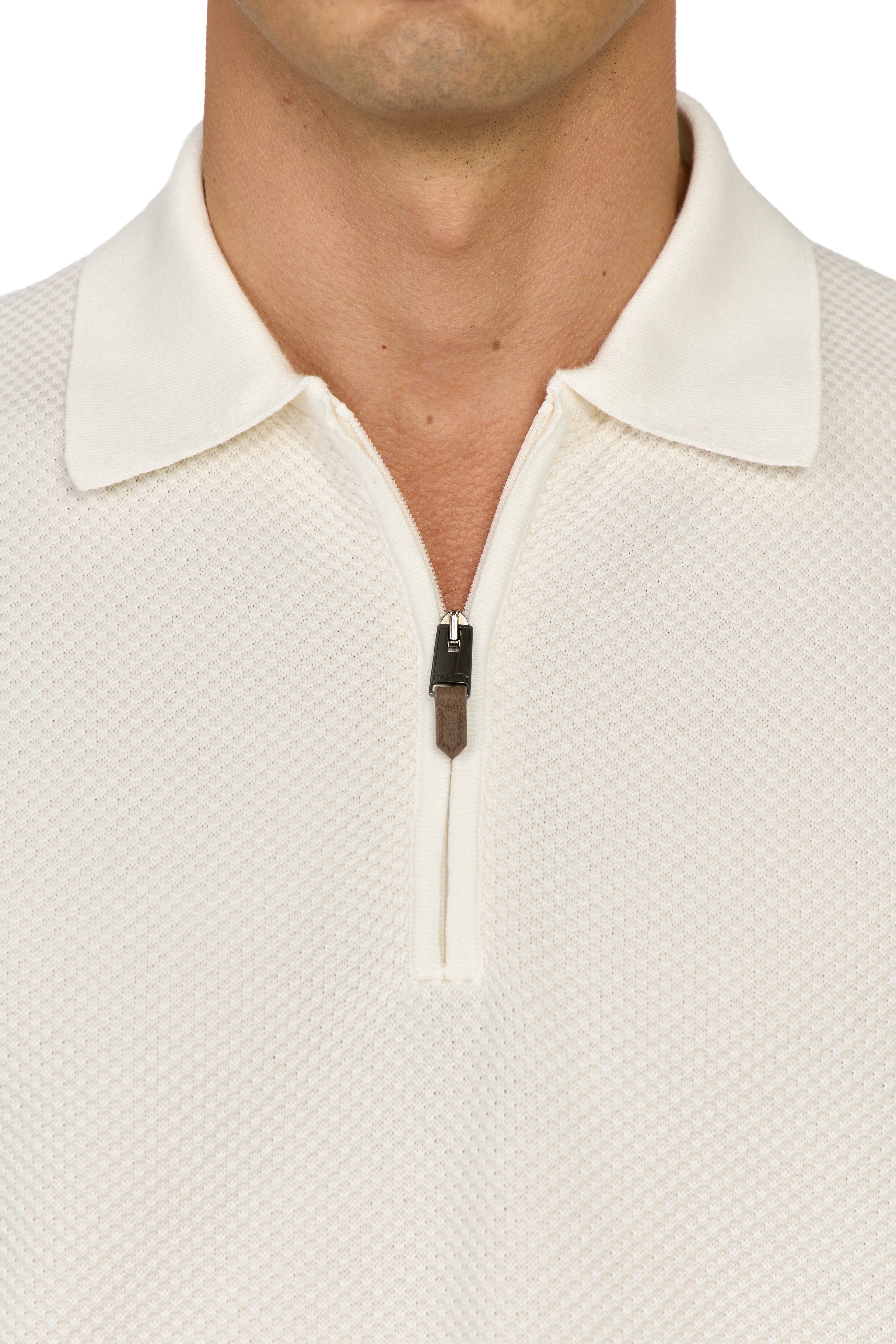 CANALI | Zip Polo Patterned Front | Off-White