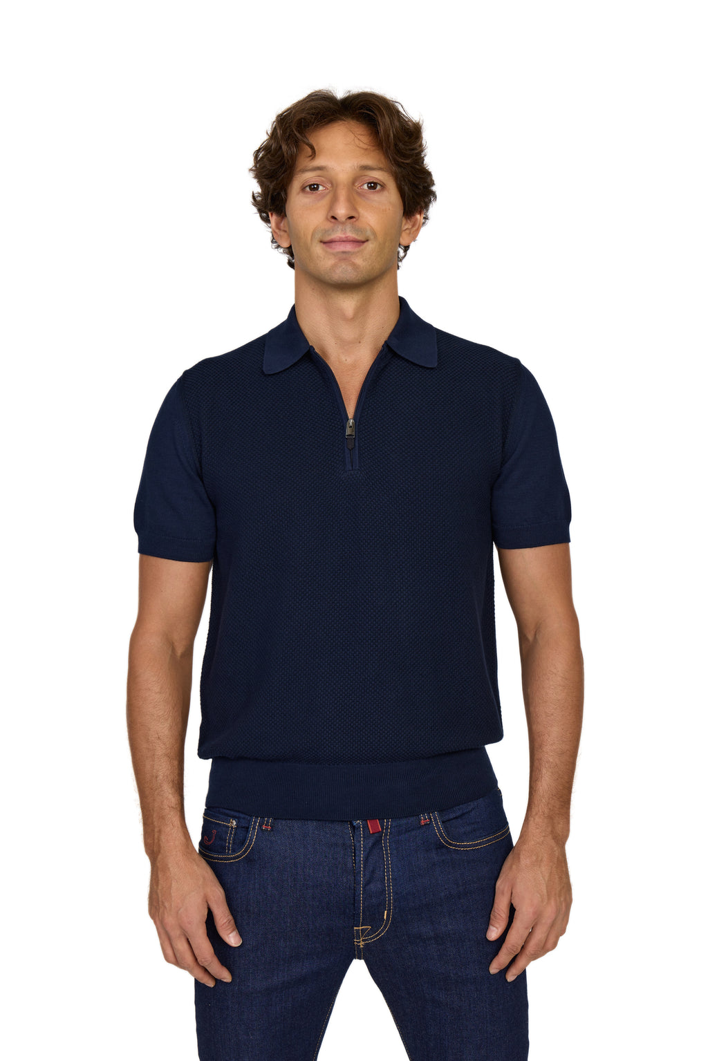 CANALI | Zip Polo Patterned Front | Navy