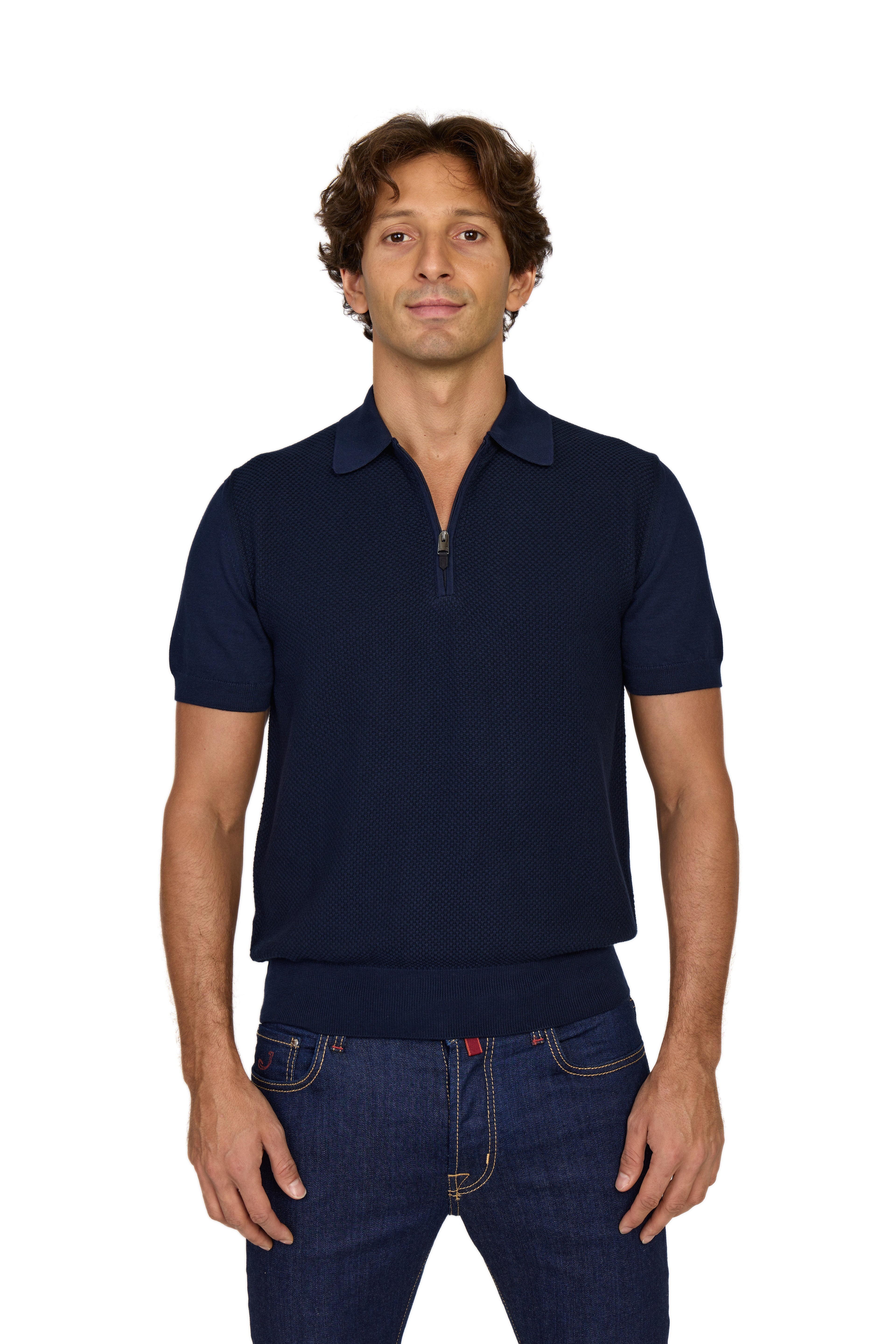 CANALI | Zip Polo Patterned Front | Navy